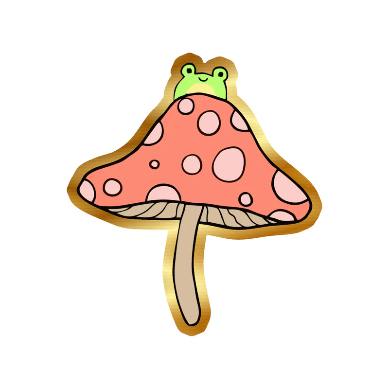 Frog with Mushroom Gold Chrome Vinyl Decal - Custom Size
