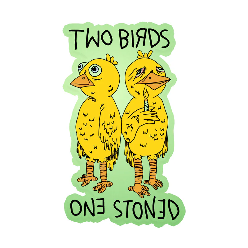 Two Birds One Stoned Glow in the Dark Vinyl Decal - Custom Size