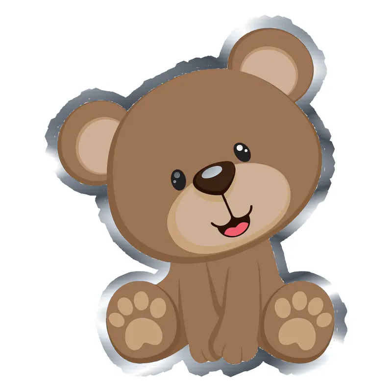 Cute Teddy Bear Silver Chrome Vinyl Decal - Custom Size