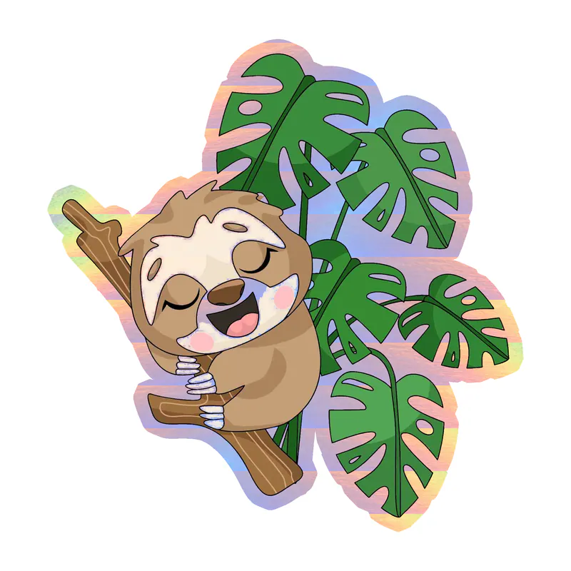 Baby Sloth Holographic Vinyl Decal - Custom Size