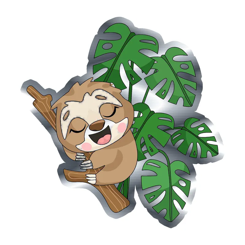 Baby Sloth Silver Chrome Vinyl Decal - Custom Size