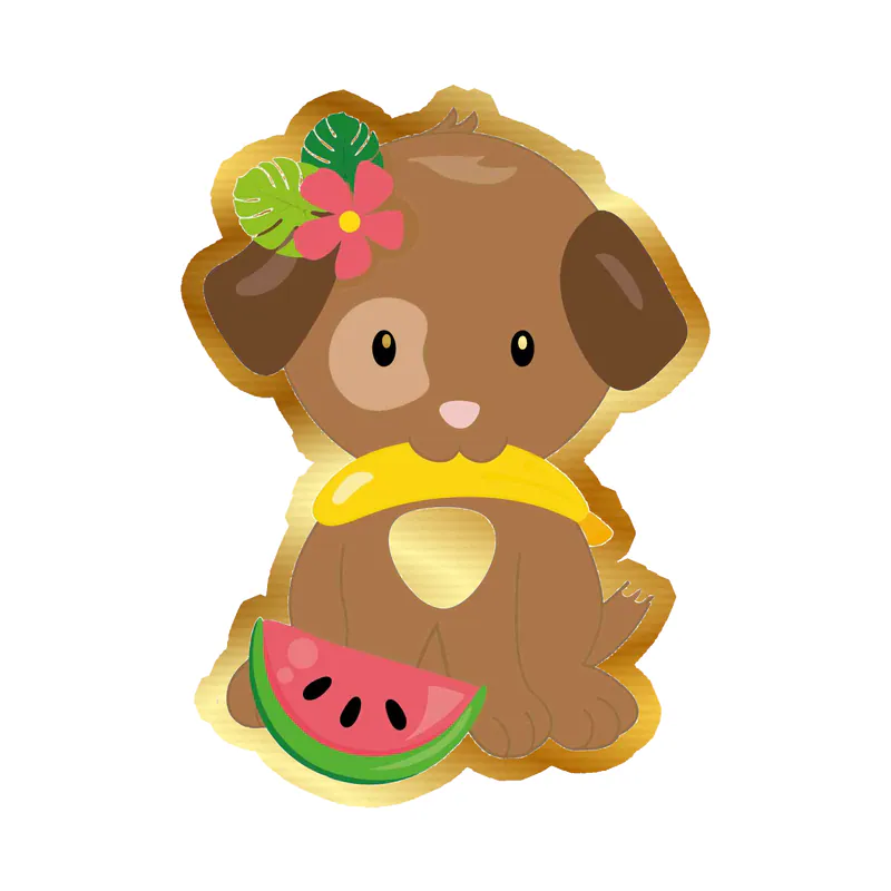 Dog with Watermelon - Gold Chrome Vinyl Decal