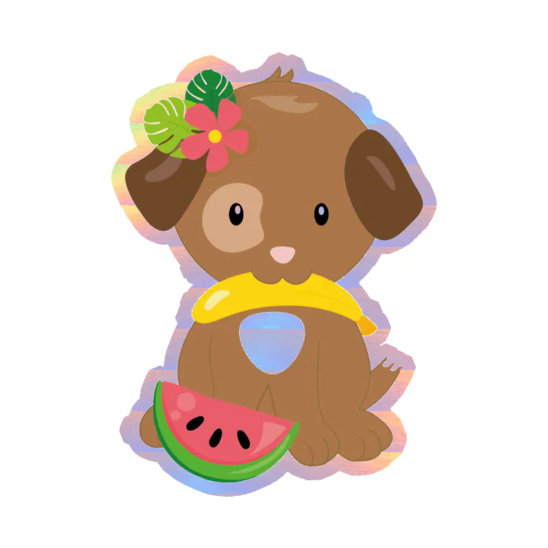 Dog with Watermelon - Holographic Vinyl Decal