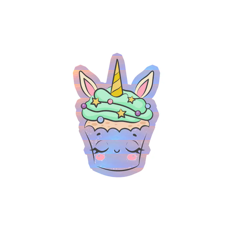 Unicorn Cupcake Holographic Vinyl Decal - Custom Size
