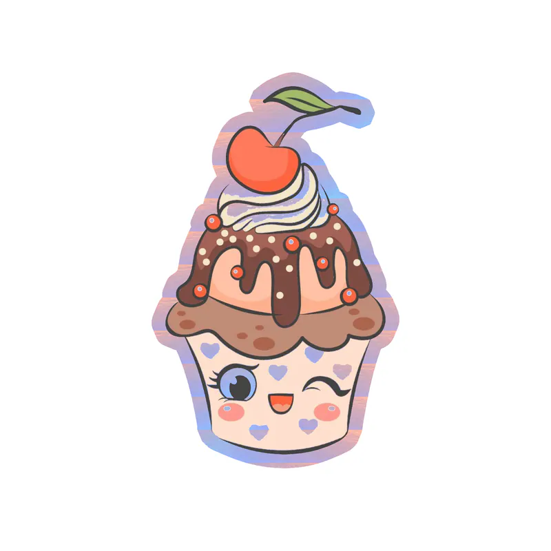 Sundae Cupcake Holographic Vinyl Decal - Custom Size