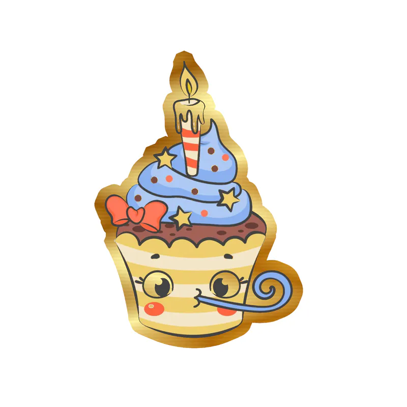 Birthday Cupcake Gold Chrome Vinyl Decal - Custom Size