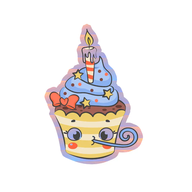Birthday Cupcake Holographic Vinyl Decal - Custom Size