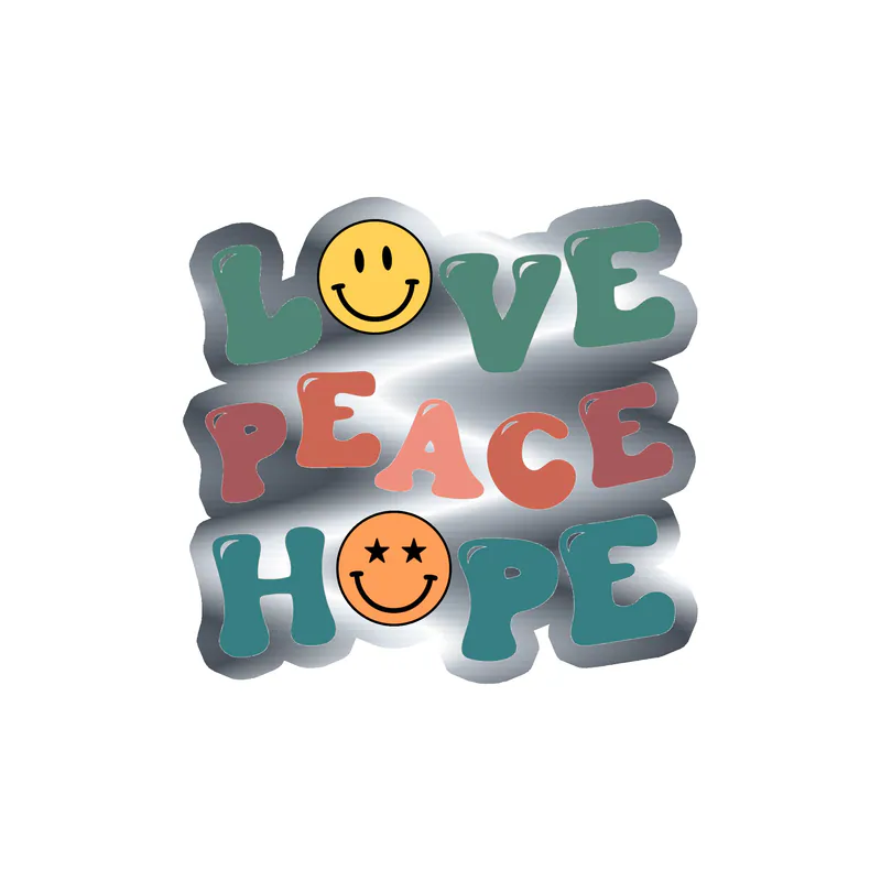 Love Peace Hope Silver Chrome Vinyl Decal - Custom Size