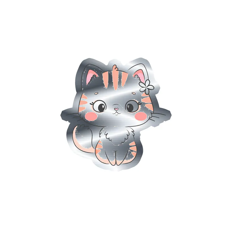 Cat Silver Chrome Vinyl Decal - Custom Size