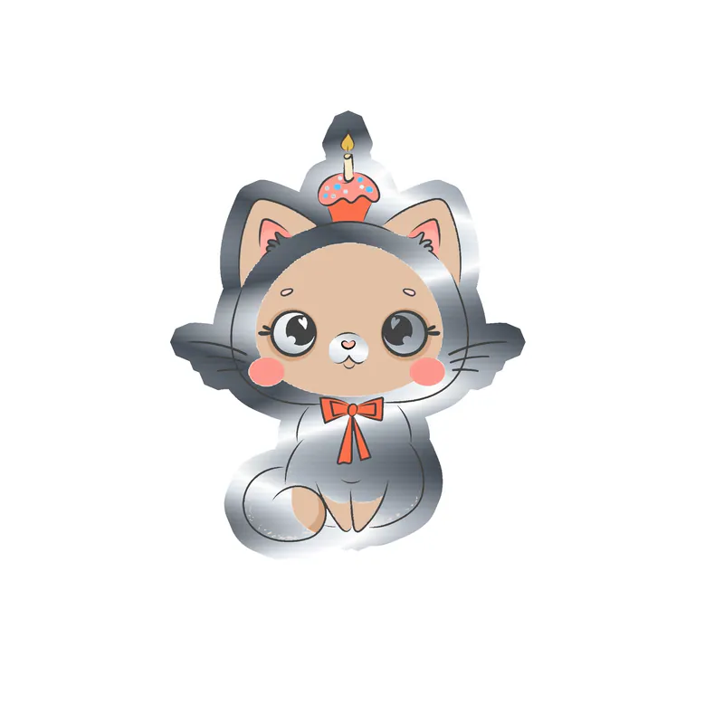 Cat Silver Chrome Vinyl Decal - Custom Size
