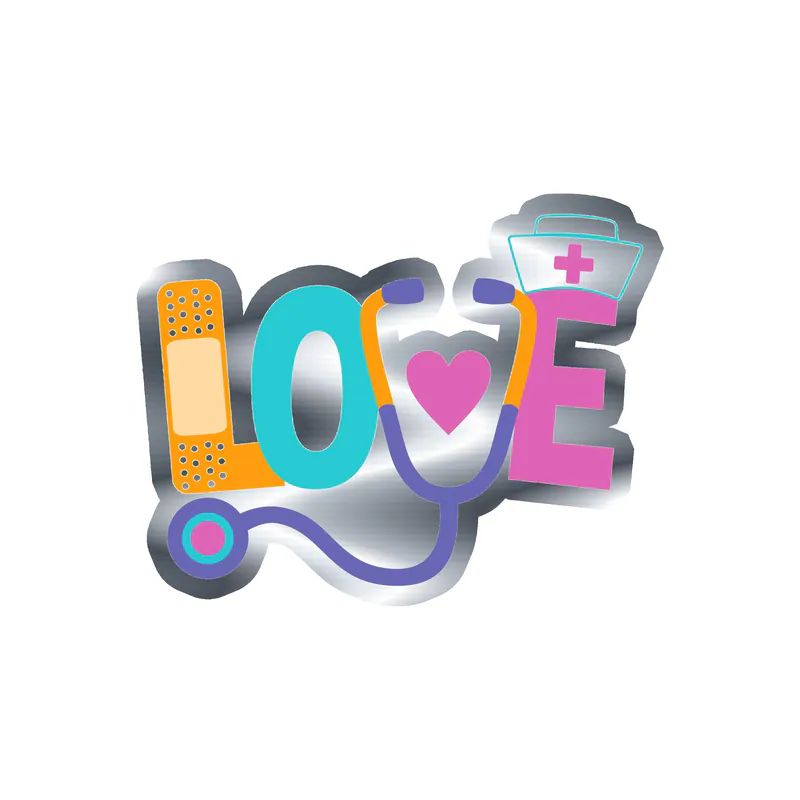 Healthcare Love Silver Chrome Vinyl Decal - Custom Size