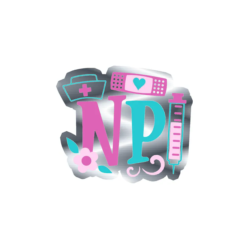 Nurse NP Silver Chrome Vinyl Decal - Custom Size
