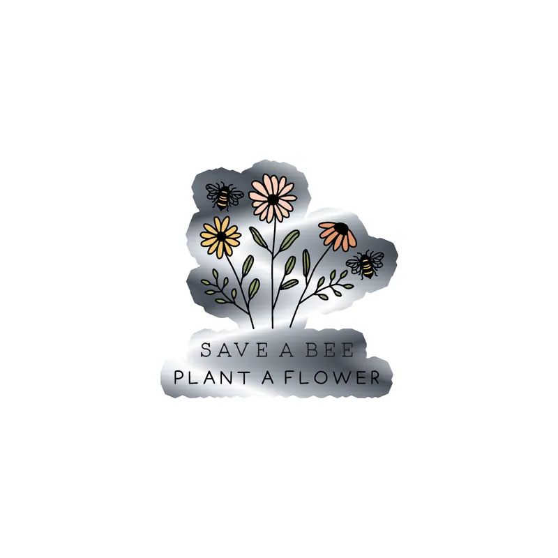Save a Bee Plant A Flower Silver Chrome Vinyl Decal - Custom Size