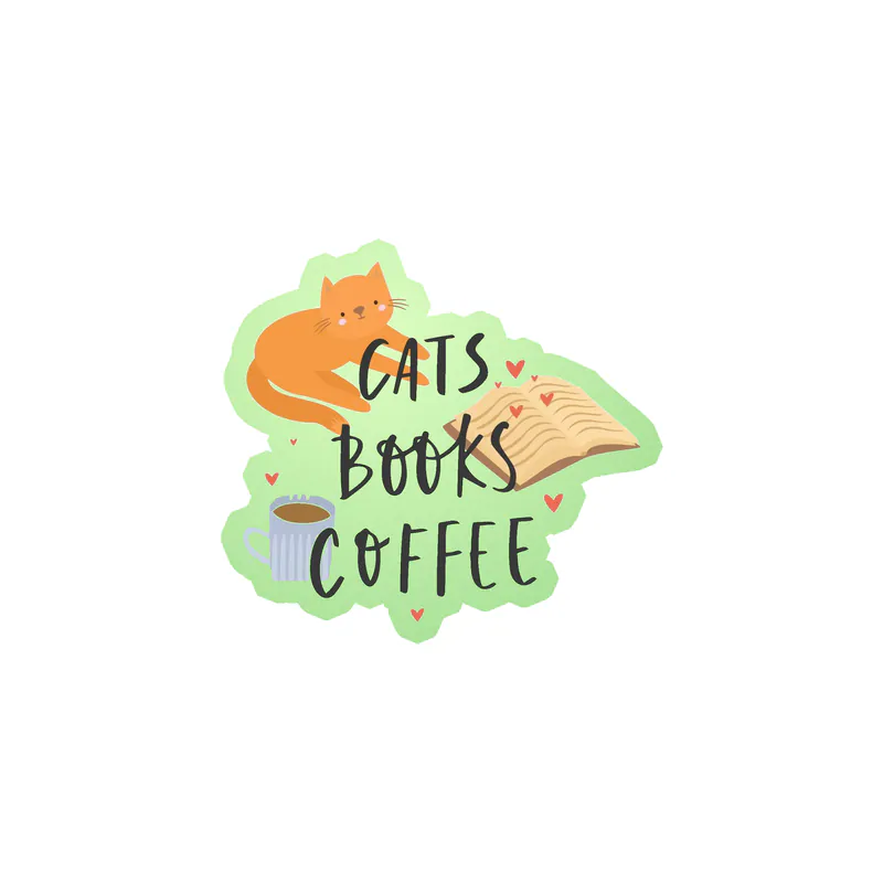 Cats Books Coffee - Glow in the Dark Vinyl Decal - Custom Size