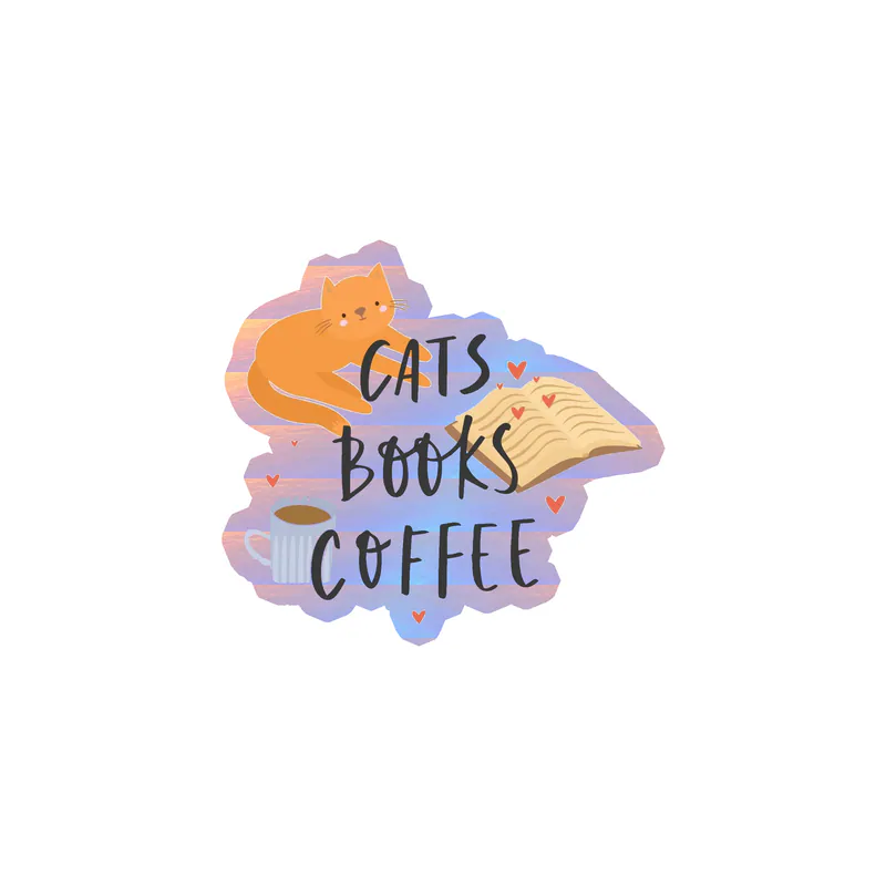Cats Books Coffee - Holographic Vinyl Decal - Custom Size