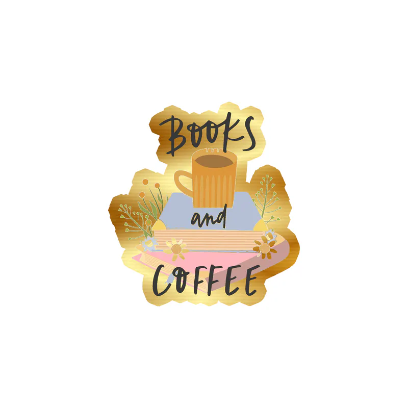 Books and Coffee - Gold Chrome Vinyl Decal - Custom Size