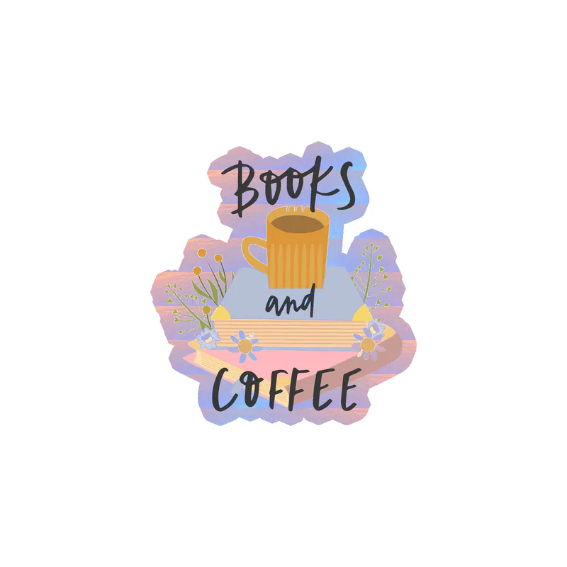 Books and Coffee - Holographic Vinyl Decal - Custom Size