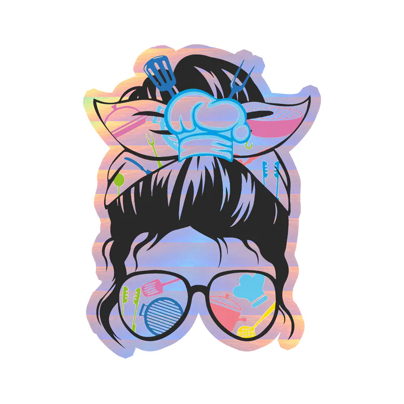 Messy Bun - Holographic Vinyl Decal - Custom Size
