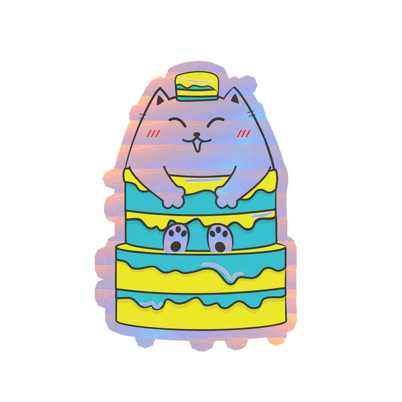 Fat Cat Birthday - Holographic Vinyl Decal - Custom Size
