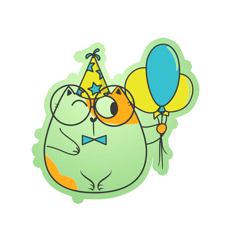 Fat Cat Birthday - Glow in the Dark Vinyl Decal - Custom Size