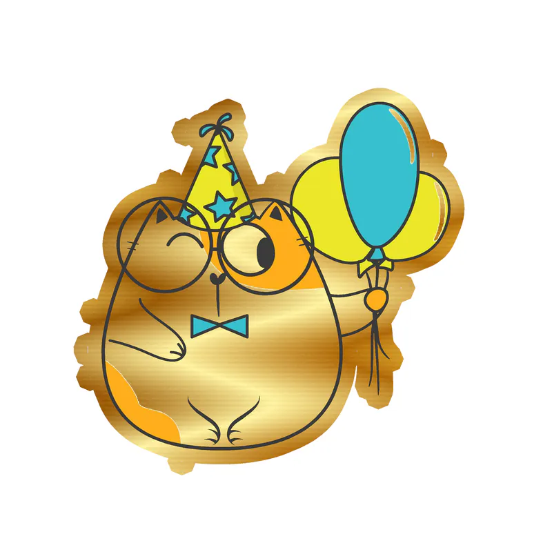 Fat Cat Birthday - Gold Chrome Vinyl Decal - Custom Size