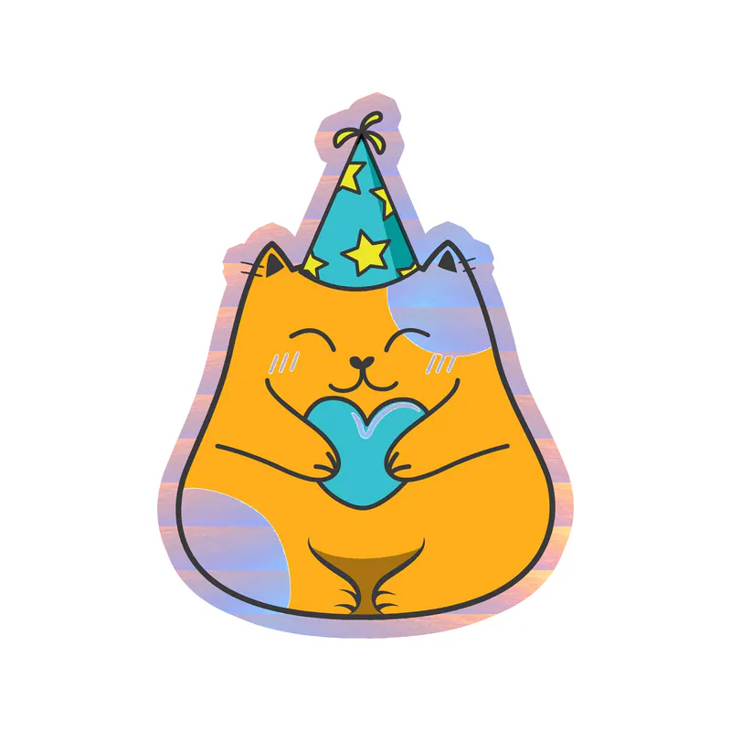 Fat Cat Birthday - Holographic Vinyl Decal - Custom Size