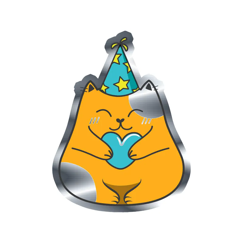 Fat Cat Birthday - Silver Chrome Vinyl Decal - Custom Size