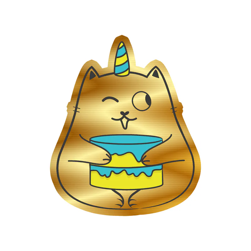 Fat Cat Birthday - Gold Chrome Vinyl Decal - Custom Size