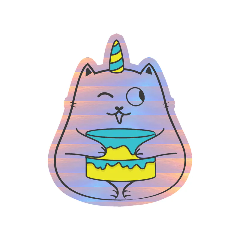 Fat Cat Birthday - Holographic Vinyl Decal - Custom Size