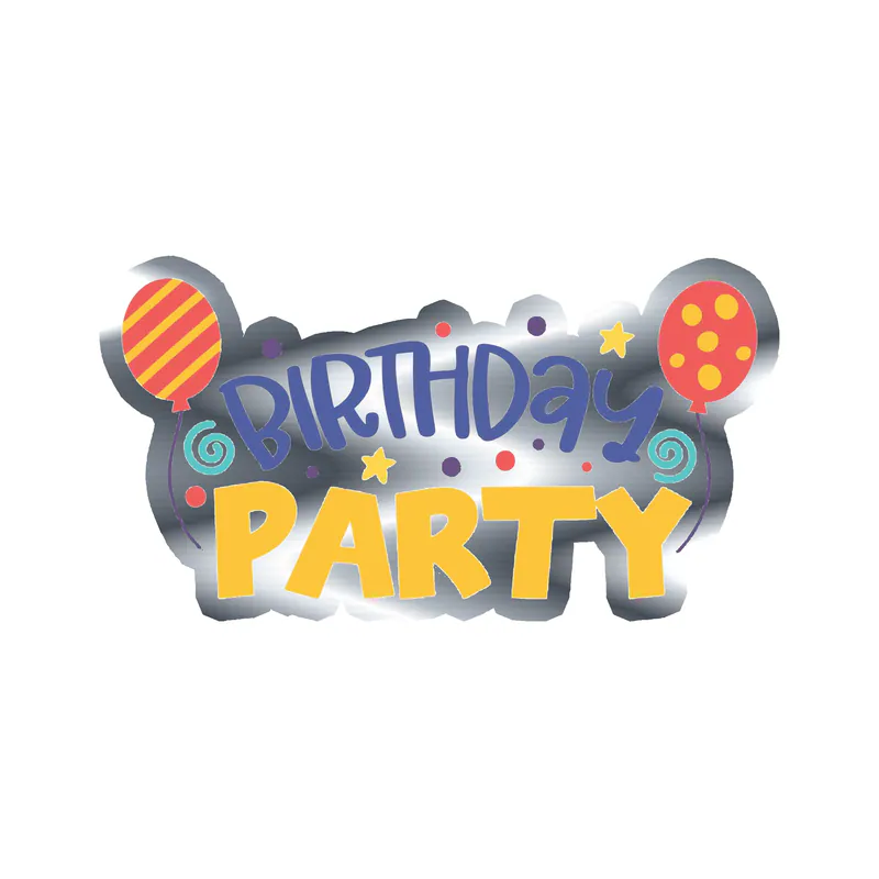 Birthday Party - Silver Chrome Vinyl Decal - Custom Size