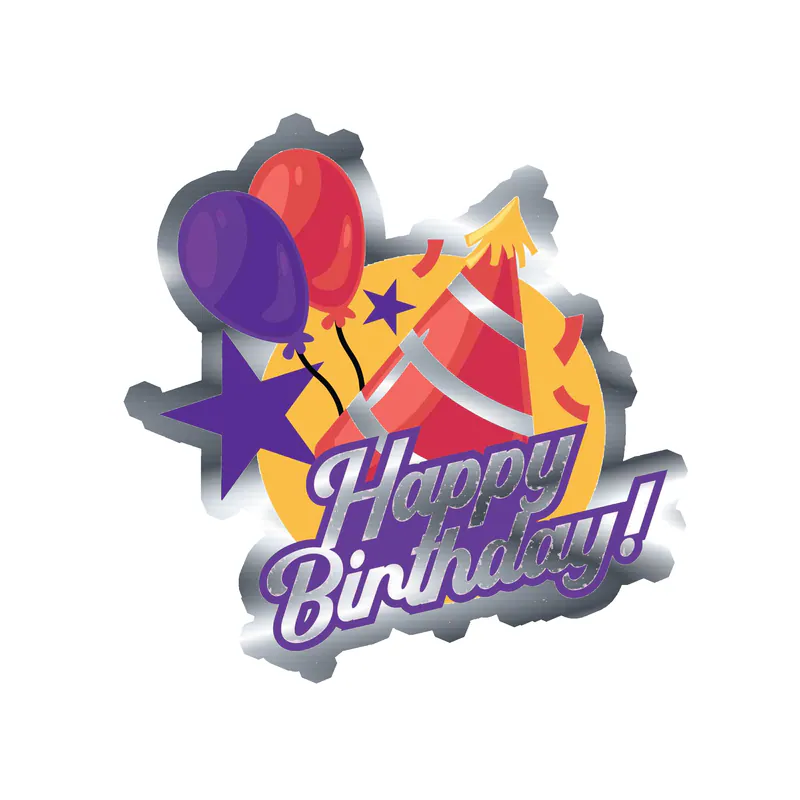 Happy Birthday! - Silver Chrome Vinyl Decal - Custom Size