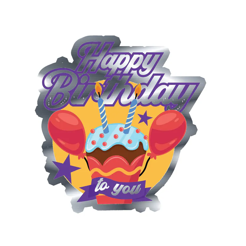 Happy Birthday - Silver Chrome Vinyl Decal - Custom Size