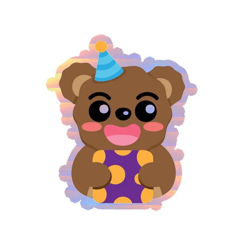 Birthday Bear - Holographic Vinyl Decal - Custom Size
