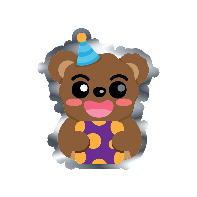 Birthday Bear - Silver Chrome Vinyl Decal - Custom Size