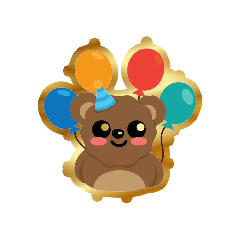 Birthday Bear - Gold Chrome Vinyl Decal - Custom Size