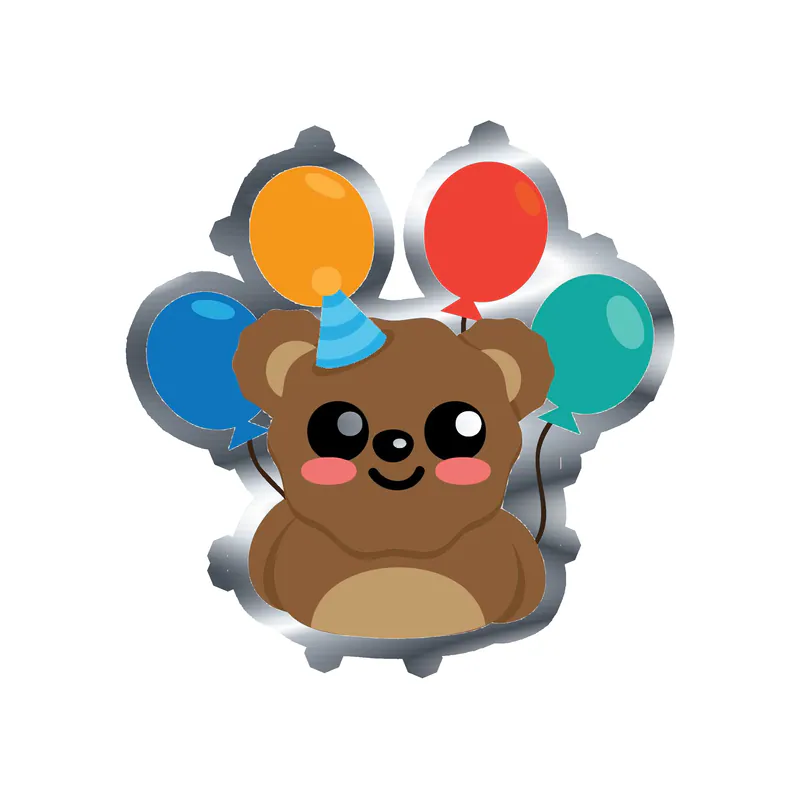 Birthday Bear - Silver Chrome Vinyl Decal - Custom Size