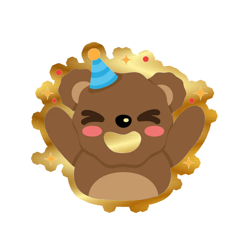 Birthday Bear - Gold Chrome Vinyl Decal - Custom Size