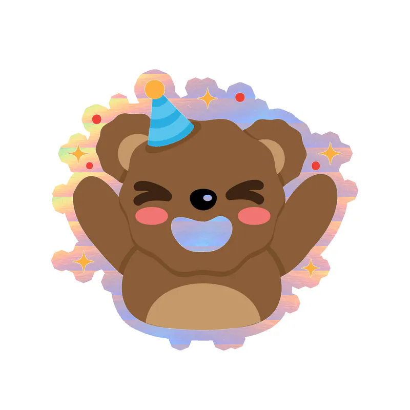 Birthday Bear - Holographic Vinyl Decal - Custom Size