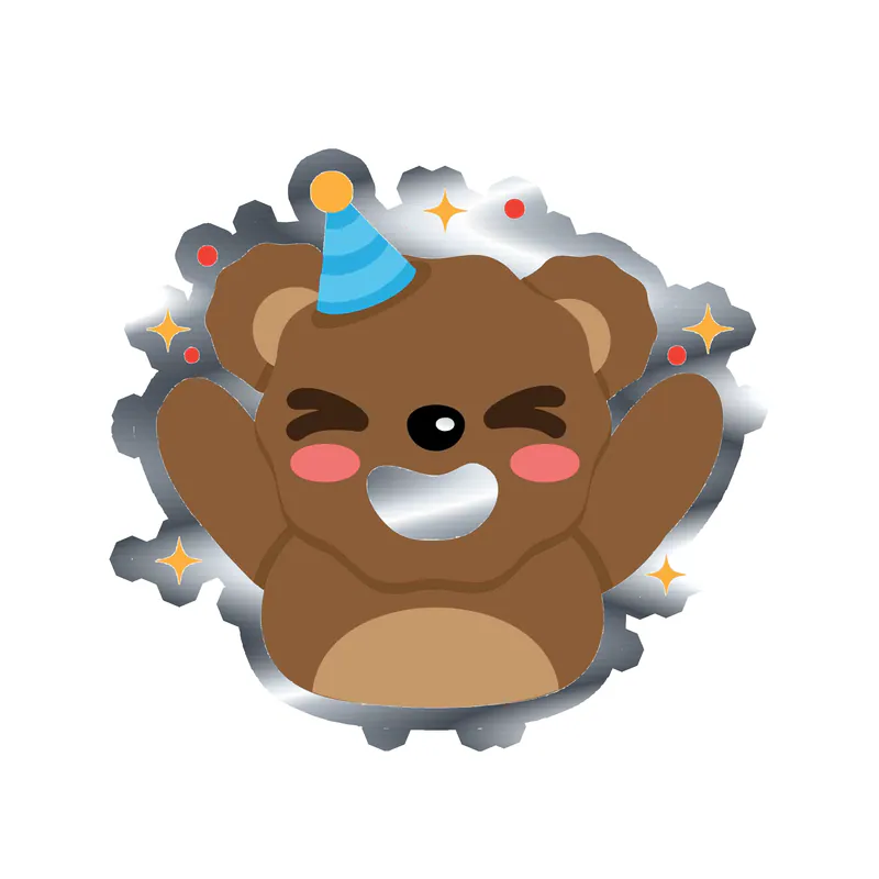 Birthday Bear - Silver Chrome Vinyl Decal - Custom Size