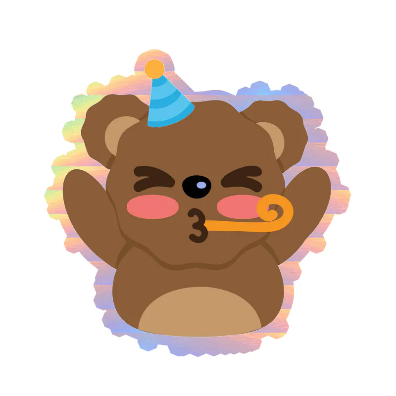 Birthday Bear - Holographic Vinyl Decal - Custom Size