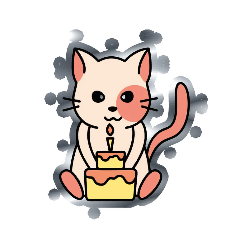 Birthday Cat - Silver Chrome Vinyl Decal - Custom Size