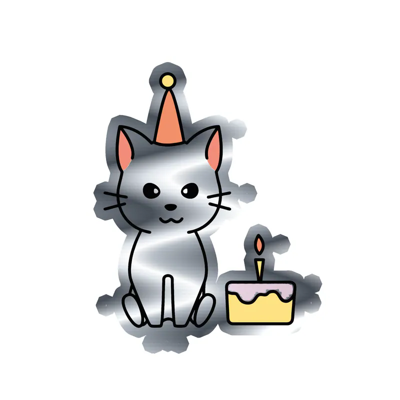 Birthday Cat - Silver Chrome Vinyl Decal - Custom Size
