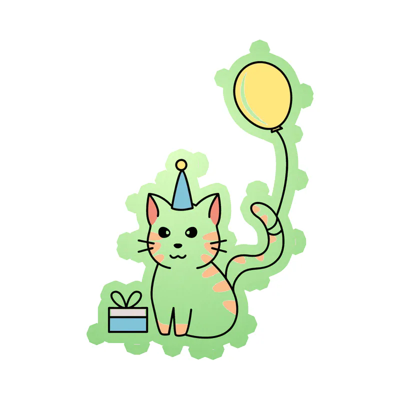Birthday Cat - Glow in the Dark Vinyl Decal - Custom Size