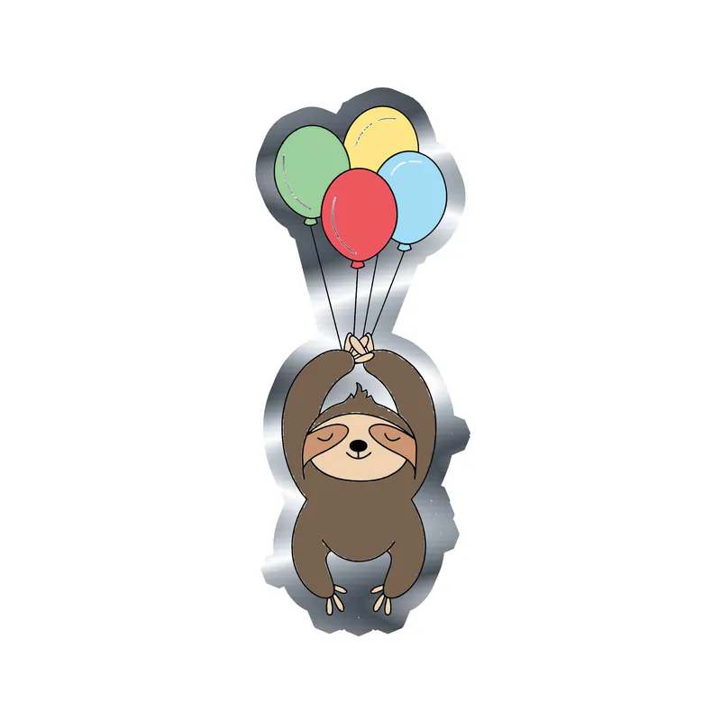 Birthday Sloth - Silver Chrome Vinyl Decal - Custom Size