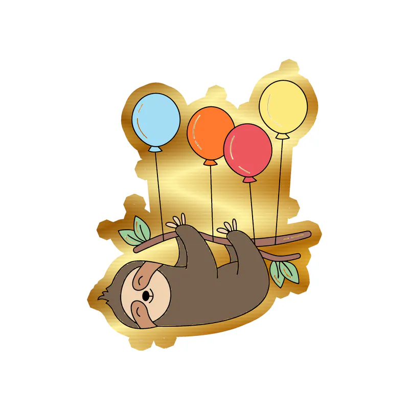Birthday Sloth - Gold Chrome Vinyl Decal - Custom Size