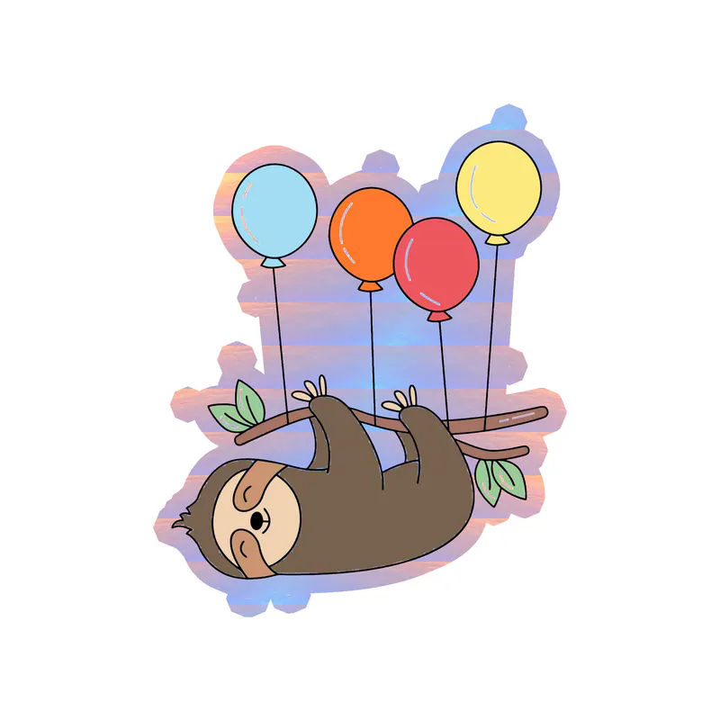 Birthday Sloth - Holographic Vinyl Decal - Custom Size