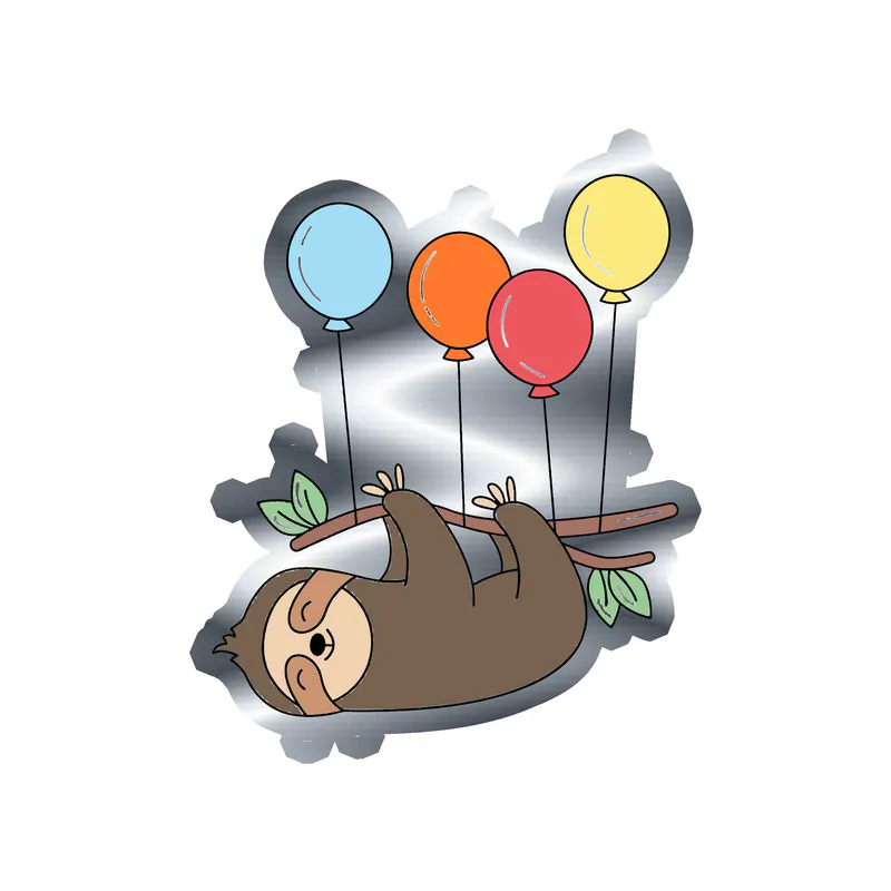 Birthday Sloth - Silver Chrome Vinyl Decal - Custom Size