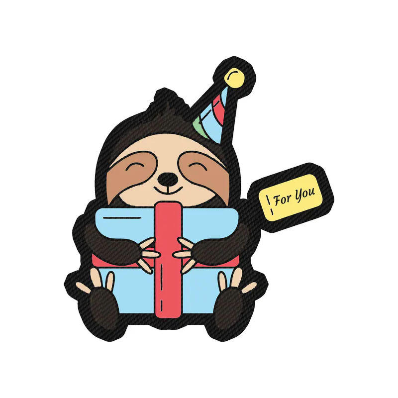 Birthday Sloth - Carbon Fiber Vinyl Decal - Custom Size