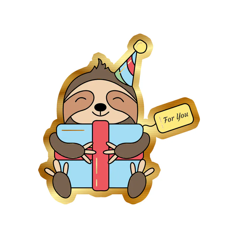 Birthday Sloth - Gold Chrome Vinyl Decal - Custom Size