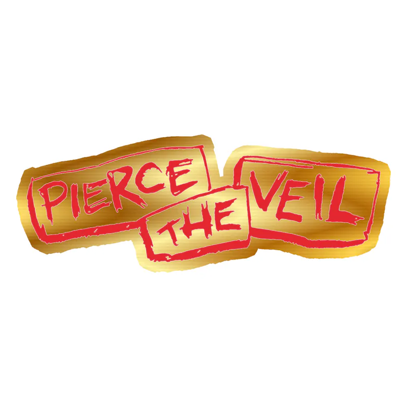Pierce The Veil - Name in Red - Gold Chrome Vinyl Sticker - Custom Size